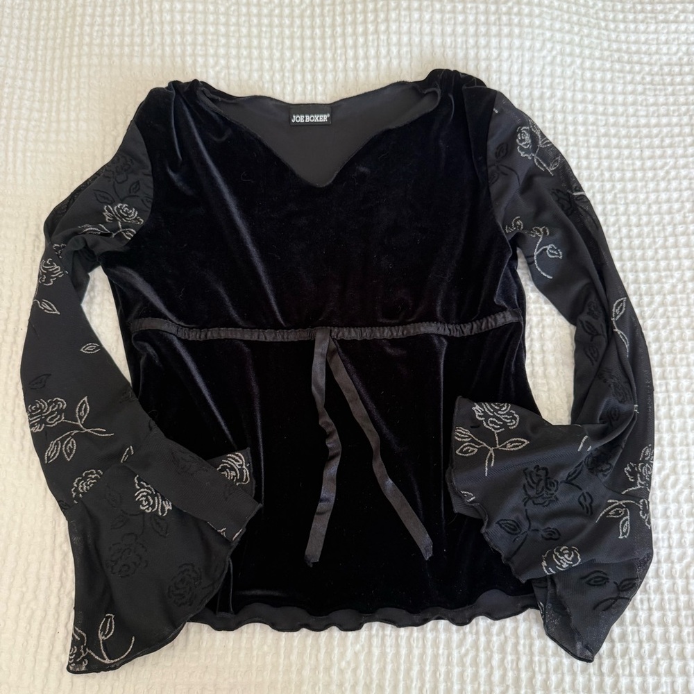 Joe Boxer Black Bell Sleeve Blouse with Tie Front